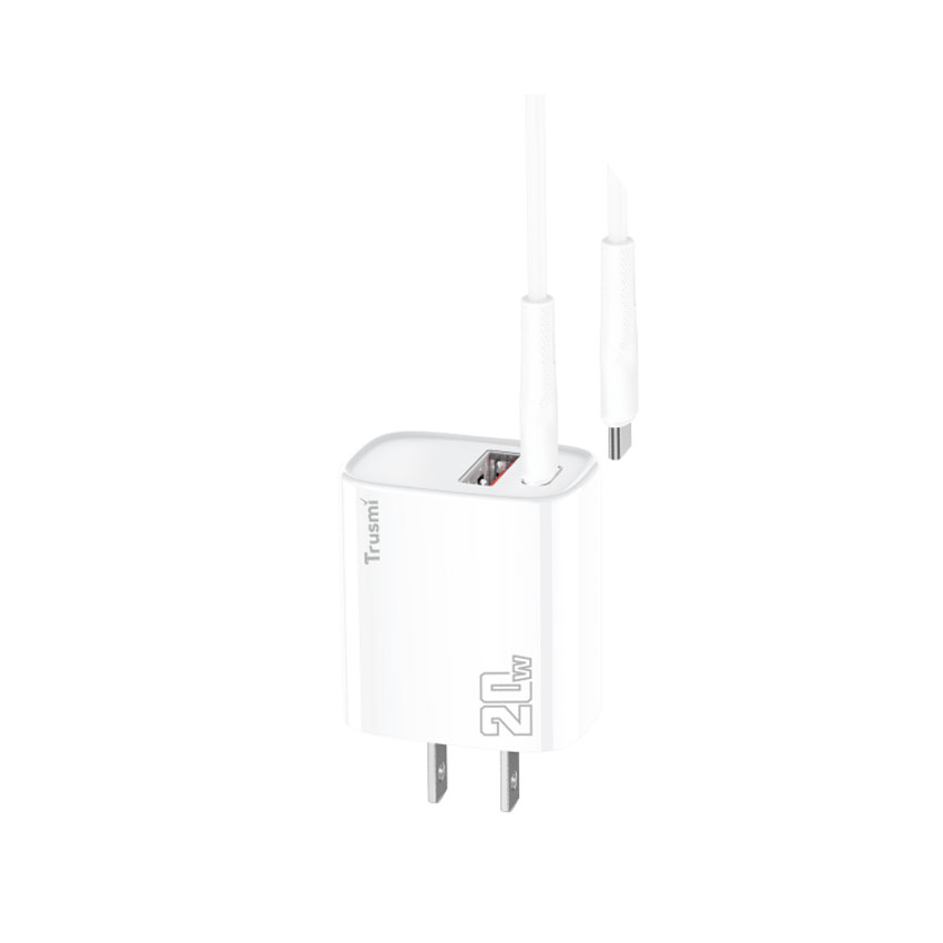 Sạc nhanh Trusmi PD20W Type C kèm cáp C TO L màu trắng US