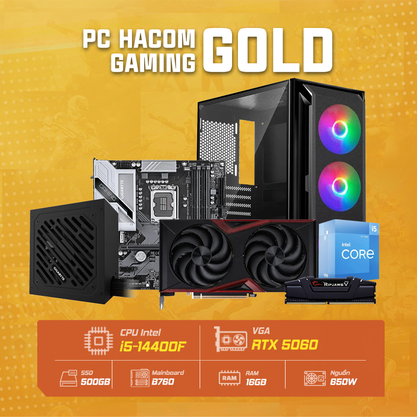 PC HACOM GOLD PRO 087 (NVIDIA RTX 5060/ Intel I5 14400F/ WIFI) chính hãng