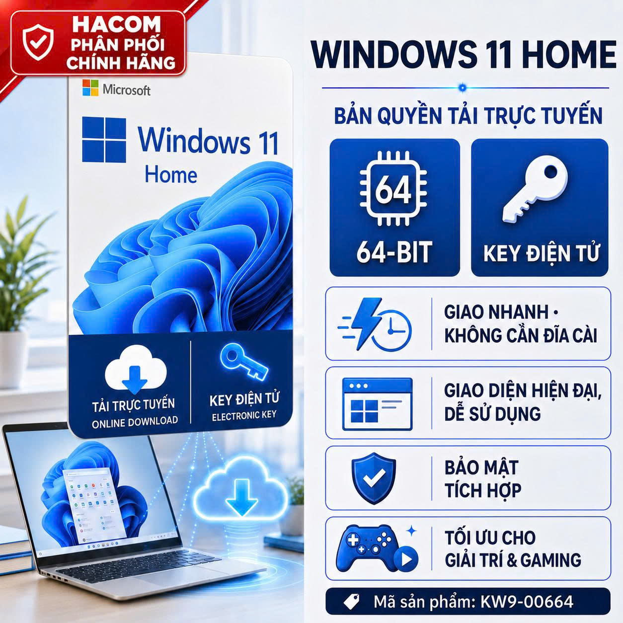Phần mềm WIN HOME 11 64-bit All Lng PK Lic Online DwnLd NR KW9-00664 chính hãng