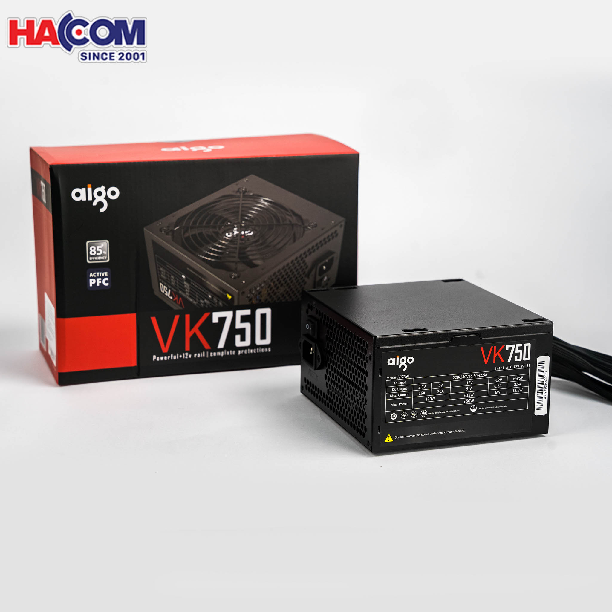 Nguồn máy tính AIGO VK750 - 750W (85 Plus/ Active PFC/ Single Rail) 9