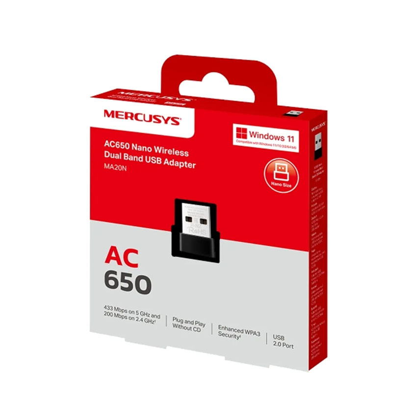 Card mạng không dây USB Wifi Mercusys MA20N AC650 5