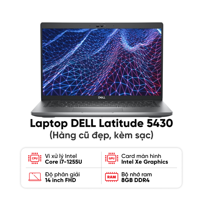 Laptop DELL Latitude 5430 (i7-1255U / 8GB RAM / 256GB SSD / Màn 14 inch FHD / Kèm sạc) - Hàng cũ đẹp