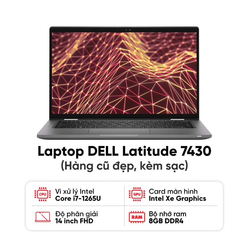 Laptop DELL Latitude 7430 (i7-1265U / 16GB RAM / 256GB SSD / Màn 14 inch FHD / Carbon / Kèm sạc) - Hàng cũ đẹp