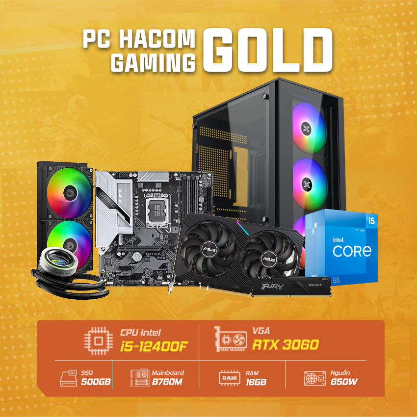 PC HACOM GOLD PRO 076 (Intel i5 12400F / Wifi / VGA RTX 3060) HACOM EDITION