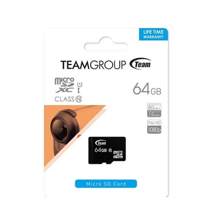 Thẻ nhớ Teamgroup 64GB MicroSDXC UHS-I Class 10 TUSDX64GCL10U03 chính hãng