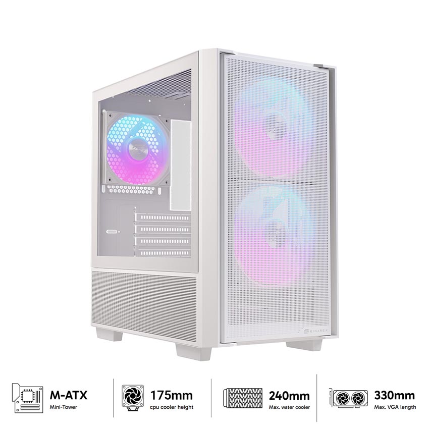 Vỏ Case EINAREX PM150 RGB White (mATX/3 fan)