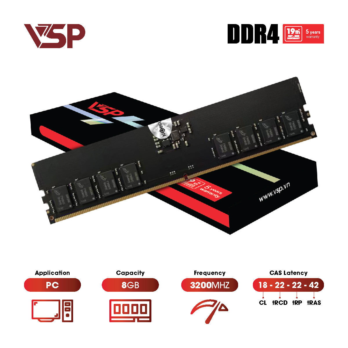 RAM Desktop VSP (DD04-8GDDR40173 ) 8GB (1x 8GB) DDR4 3200Mhz (Intel/AMD) chính hãng