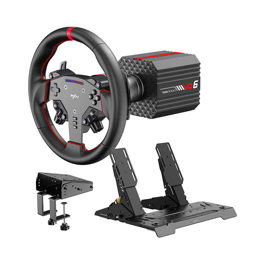 Vô lăng chơi game PXN-VD6 Bundle (VD6 Wheel Base, Vô Lăng, Pedel, ngàm kẹp bàn) chính hãng