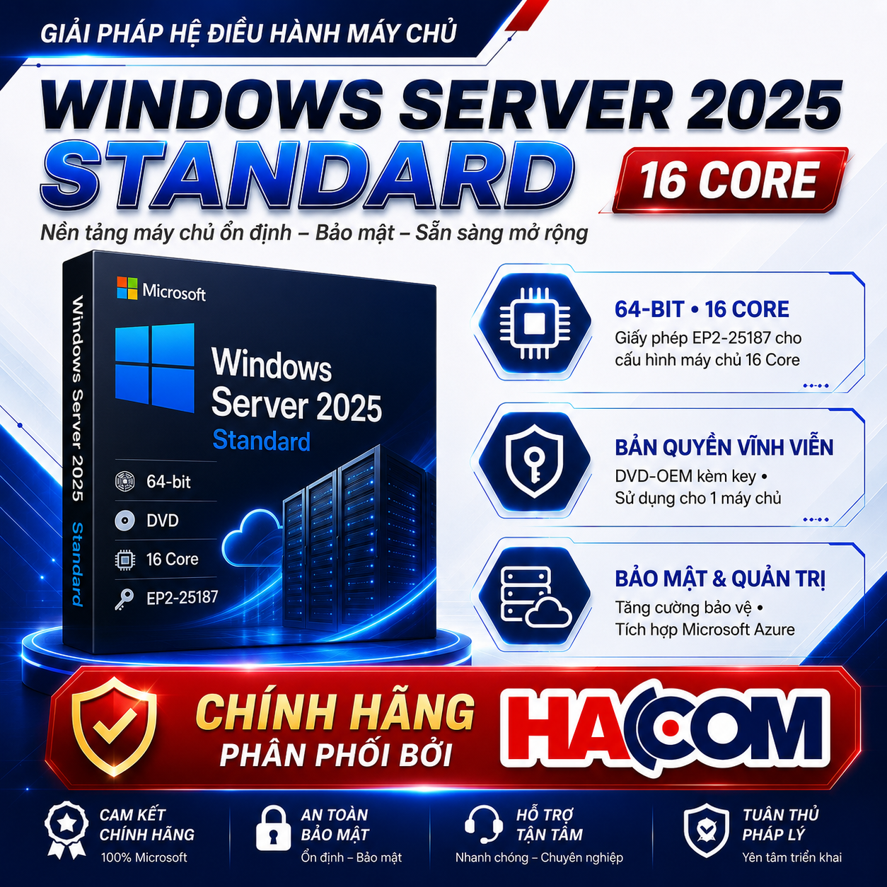 Phần mềm Microsoft Windows Server Standard 2025 64Bit DVD 16 Core (EP2-25187)