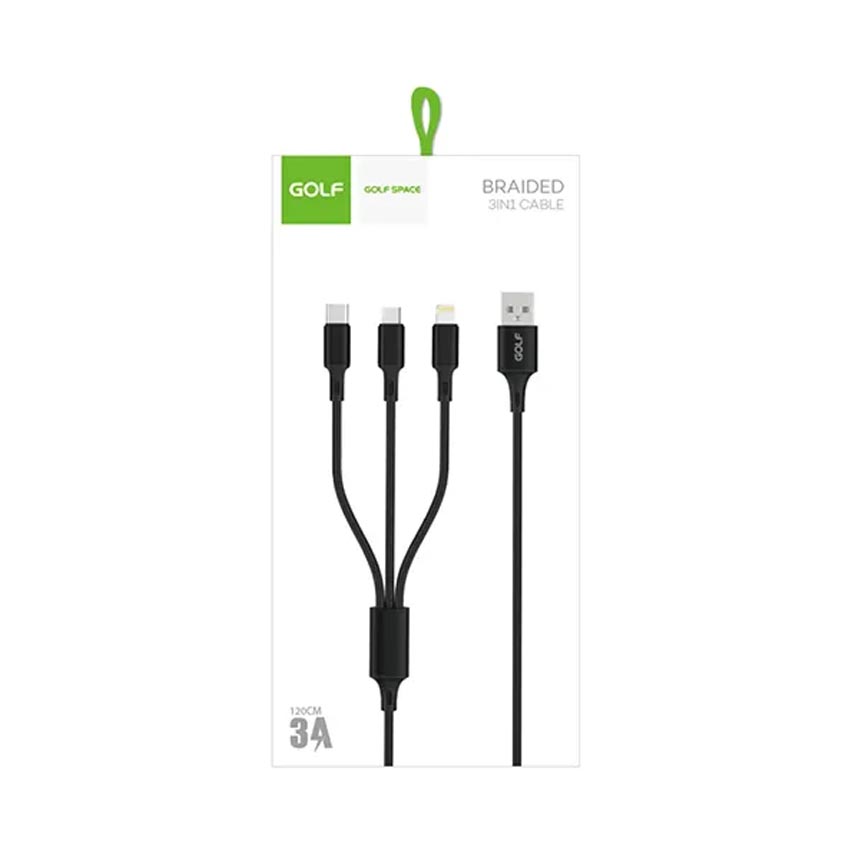 Cáp sạc Golf 3 in 1USB-A to Type-C/Lingning/Micro GC-86 màu đen
