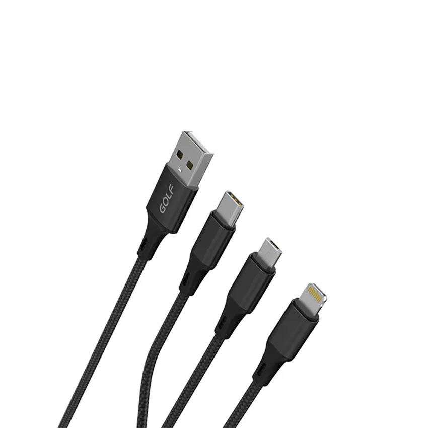 Cáp sạc Golf 3 in 1USB-A to Type-C/Lingning/Micro GC-86 màu đen 1