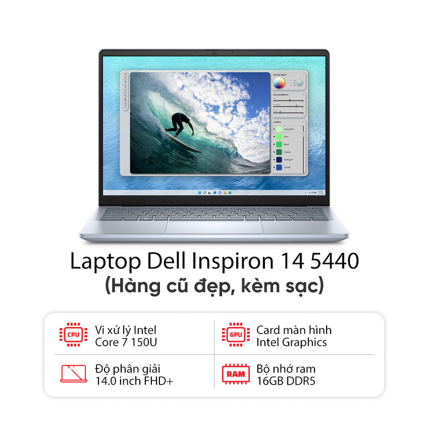 Laptop Dell Inspiron 14 5440 (7FN5J) (Core 7 150U/16GB/1TB SSD/14.FHD+/Win11/Office HS21/Xanh) - Likenew (Full box)
