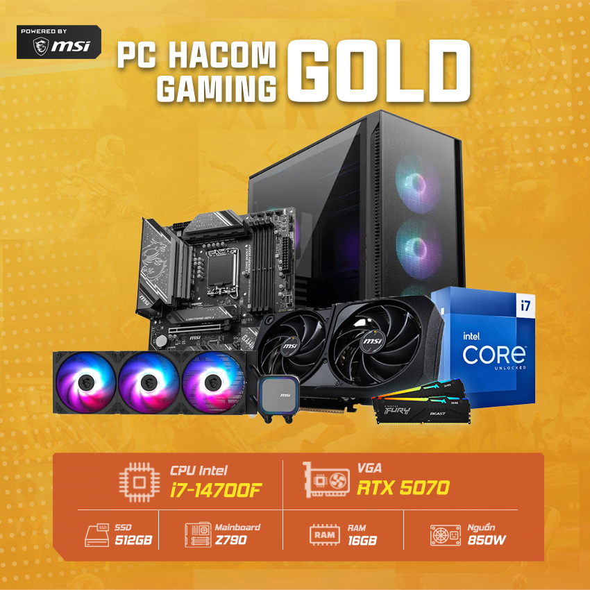PC HACOM GOLD PRO 083 (Intel i7 14700F/ RTX 5070) POWERED BY MSI chính hãng