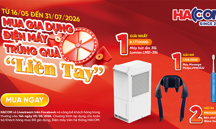 VÒNG QUAY HACOM: MUA MÁY HÚT BỤI, MÁY LỌC KHÔNG KHÍ, TỦ LẠNH, ĐIỀU HÒA, MÁY HÚT ẨM - NGÀN QUÀ THÔNG MINH