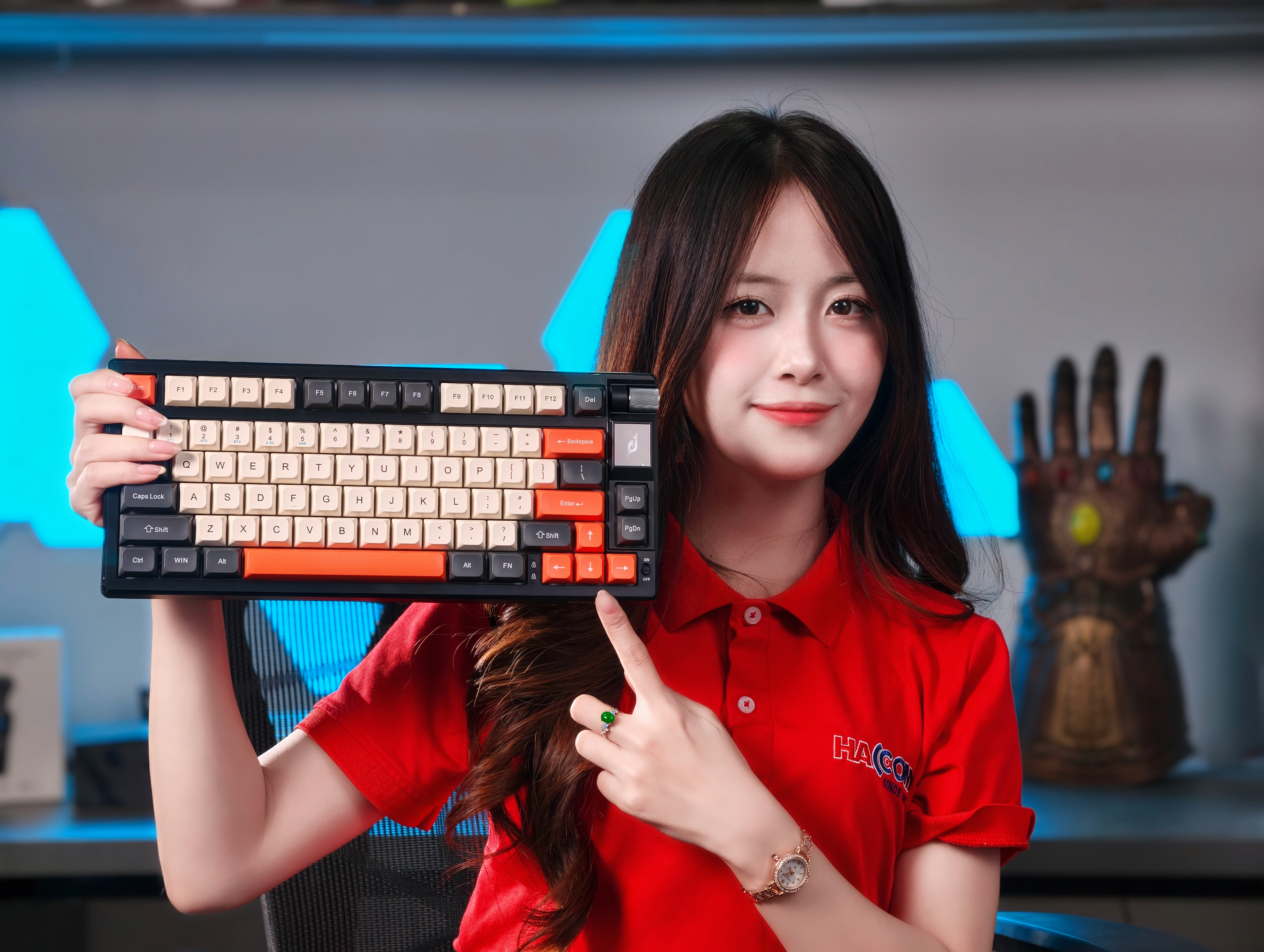 Bàn phím cơ không dây EDRA EK375WA (Xám + Trắng ngà + Cam) - Hình 7