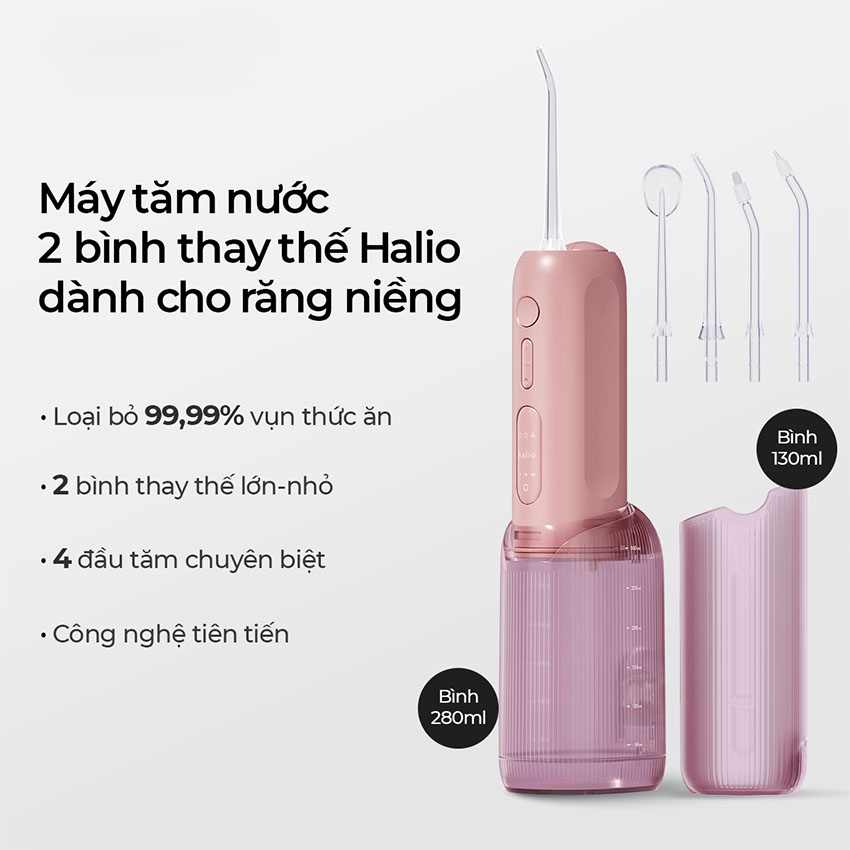 Máy Tăm Nước Halio UltraClean Express Hydro Floss - Màu Hồng 12