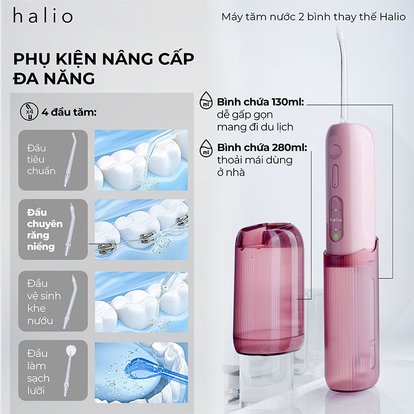 Máy Tăm Nước Halio UltraClean Express Hydro Floss - Màu Hồng 14
