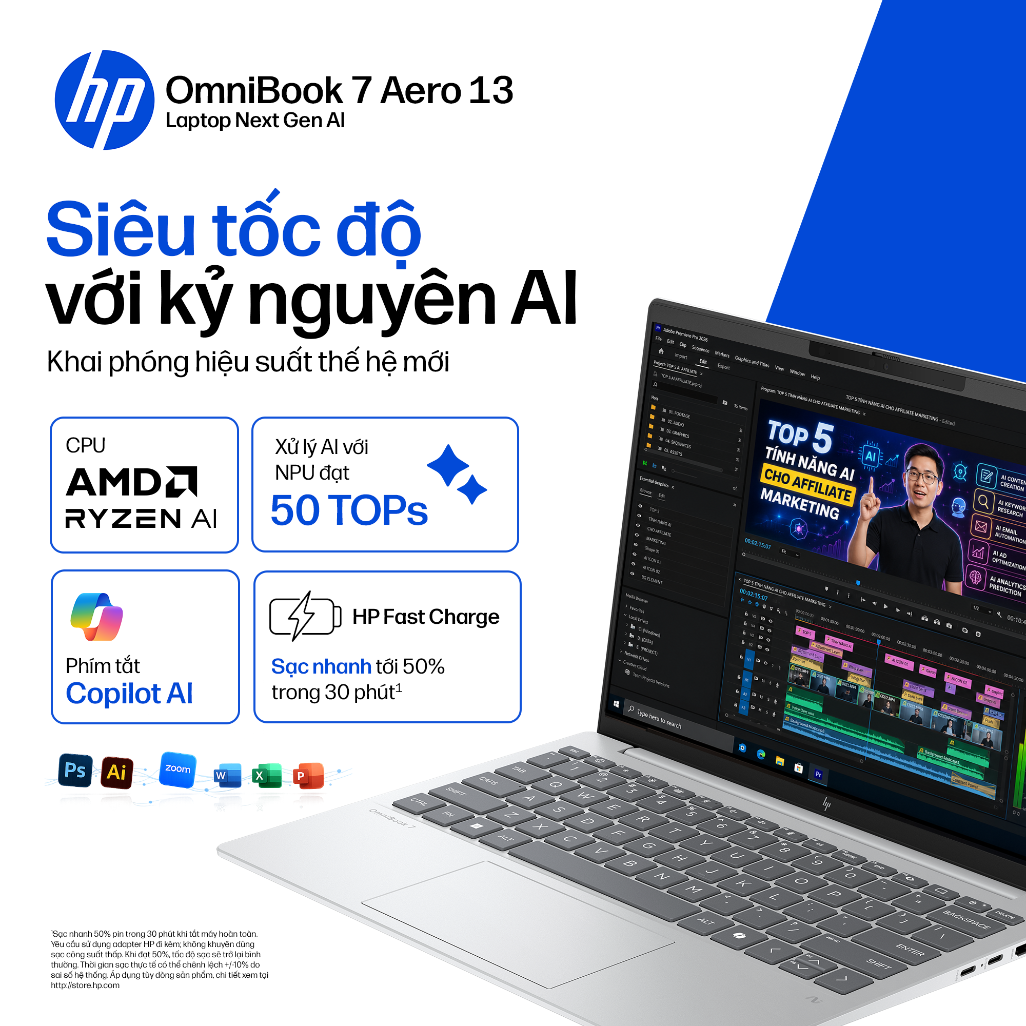 Laptop HP OmniBook 7 13-bg1087AU (BZ7S1PA) (Ryzen AI 5 340/16GB RAM/512GB SSD/13.3 WUXGA/Win11&OfficeHS24+365/Bạc) chính hãng
