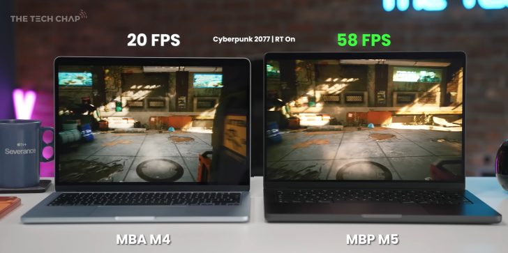 m5 vs m4 cyberpunk 2077 performance 290 percent faster with rt on 1