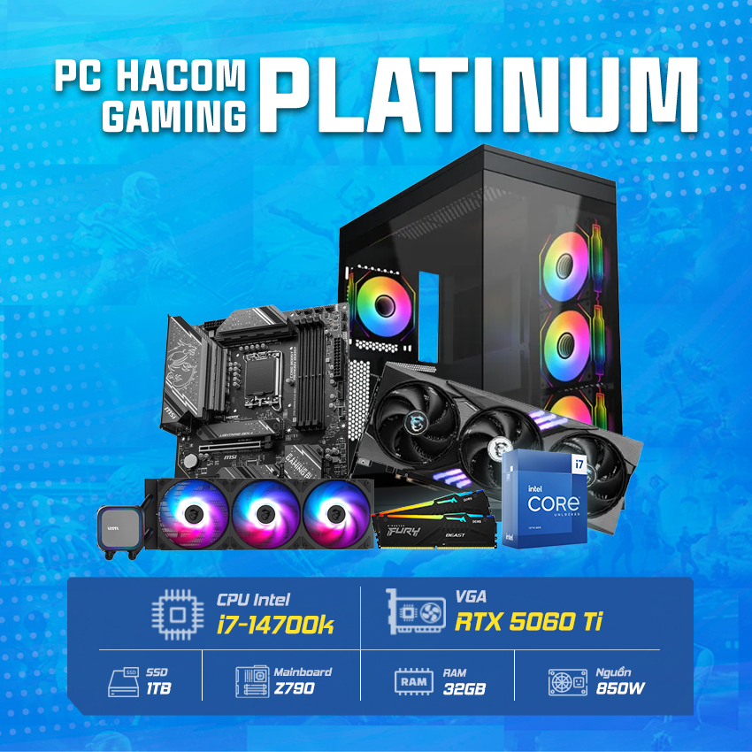 PC HACOM PLATIUM PRO 044 ( Intel i7 14700K / 32GB RAM / 1TB SSD / RTX 5060Ti 16GB )