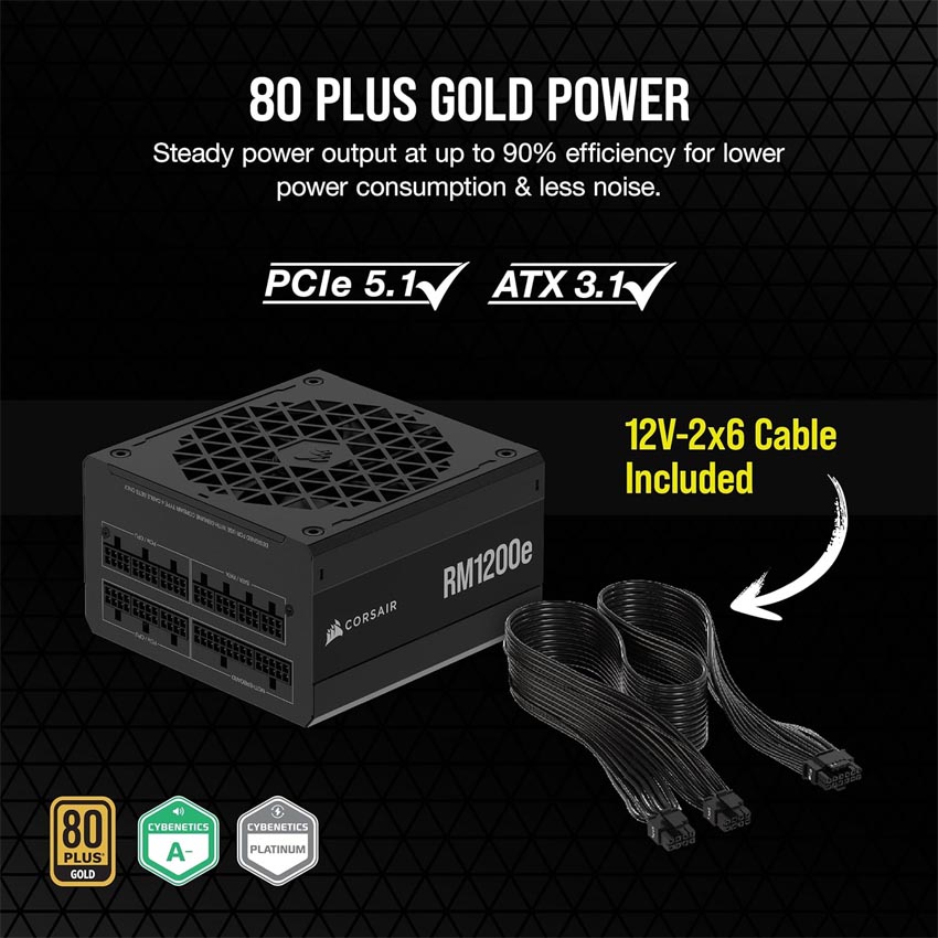 Nguồn máy tính Corsair RM1200e ATX 3.1 - 1200W (80 Plus Gold/ Màu Đen) - Hình 5