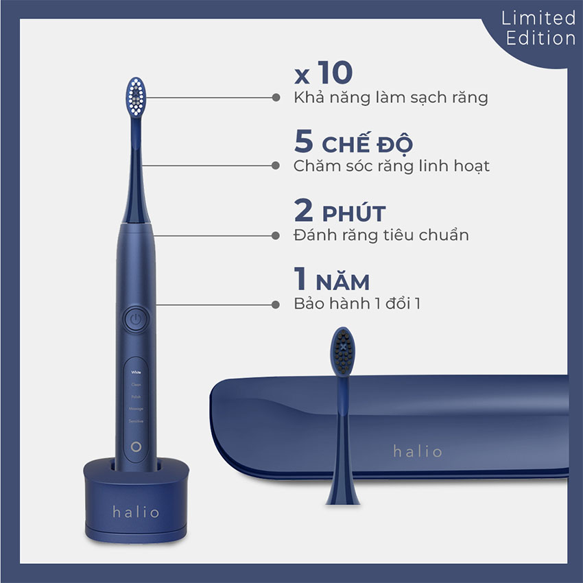Bàn Chải Điện Halio Sonic Whitening Pro - Màu Xanh Đậm 7