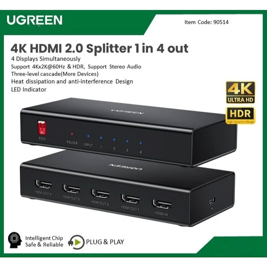 Bộ chia HDMI 2.0 từ 1 ra 4 cổng hỗ trợ 4K@60Hzk Ugreen 90514