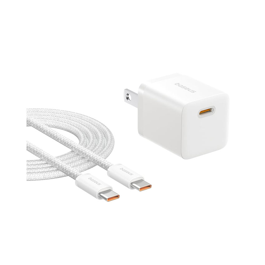 Bộ sạc nhanh hiệu Baseus GaN5 (mini) 1C 25W US - Màu trắng (With Cable Type-C to Type-C 100W 1m Moon White)