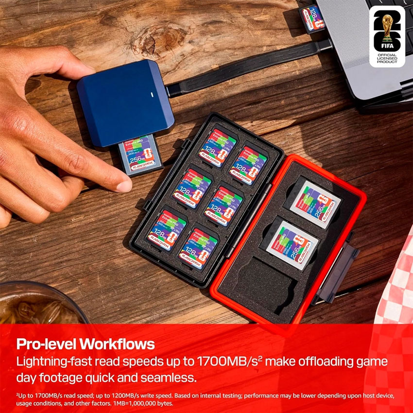 Thẻ nhớ SanDisk CFexpress Type B Card: FWC 2026 Edition PCIe 256GB Flashdrives 1700MB/s(R) / 1200MB/ - Hình 4