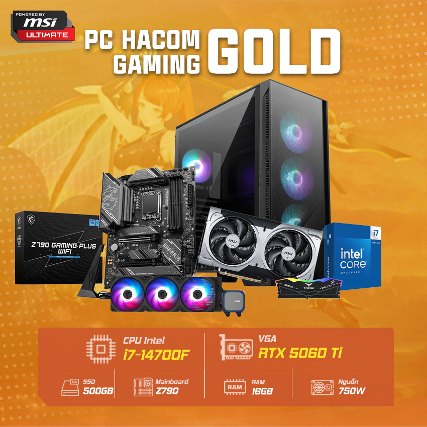 PC HACOM GOLD 075 PRO ( Intel 14700F / VGA RTX 5060Ti 16GB ) POWERED BY MSI