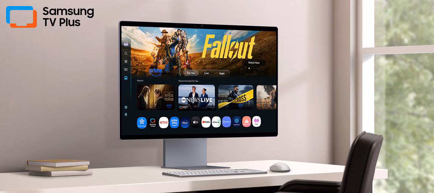 Màn hình giải trí có loa Samsung M9 với Gaming Hub tích hợp cho phép truy cập kho game đám mây mà không cần PC hay console.