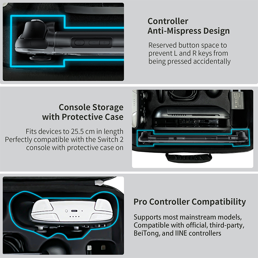 Túi đựng đa năng nhiều ngăn cao cấp cho Nintendo Switch 2 màu đen JYS-NS2323 8