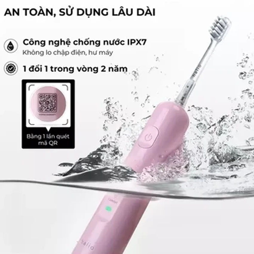 Bàn chải điện tích hợp công nghệ chuyển động kép Halio Wave Sonic Electric Toothbrush - Hồng 1