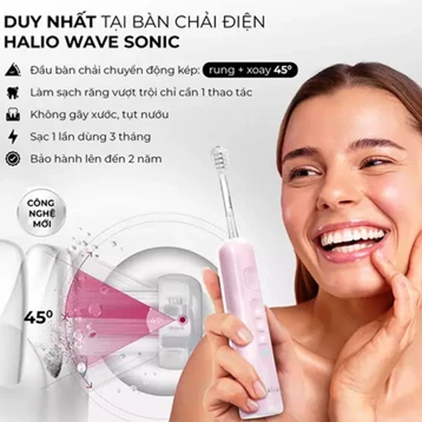 Bàn chải điện tích hợp công nghệ chuyển động kép Halio Wave Sonic Electric Toothbrush - Xanh 2