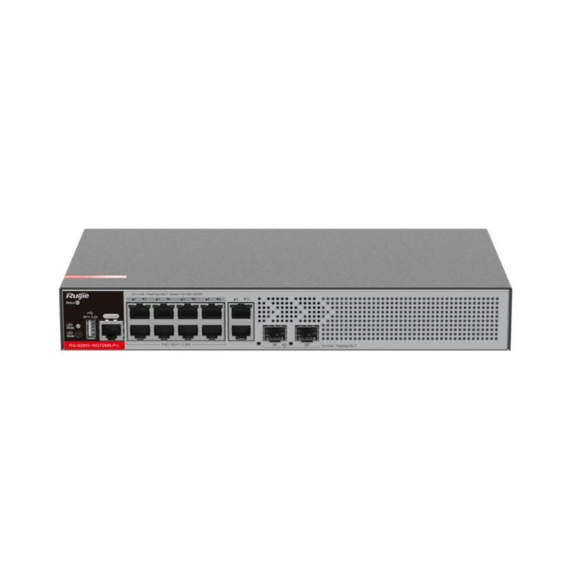 Switch Ruijie PoE 10 cổng RG-S2915-10GT2MS-P-L 10*10/100/1000BASE-T, tốc độ 30Gbps, 125W, AC 100-240V chính hãng