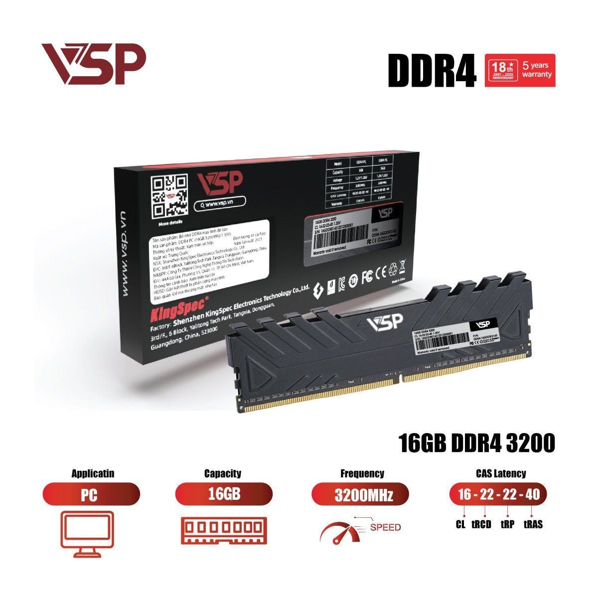 RAM Desktop VSP (DD04-16GDDR0143) 16GB (1x 16GB) DDR4 3200Mhz - Cũ đẹp (Tray) - Hình 2