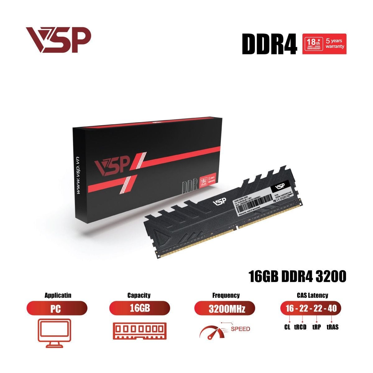 RAM Desktop VSP (DD04-16GDDR0143) 16GB (1x 16GB) DDR4 3200Mhz - Cũ đẹp (Tray) - Hình 3