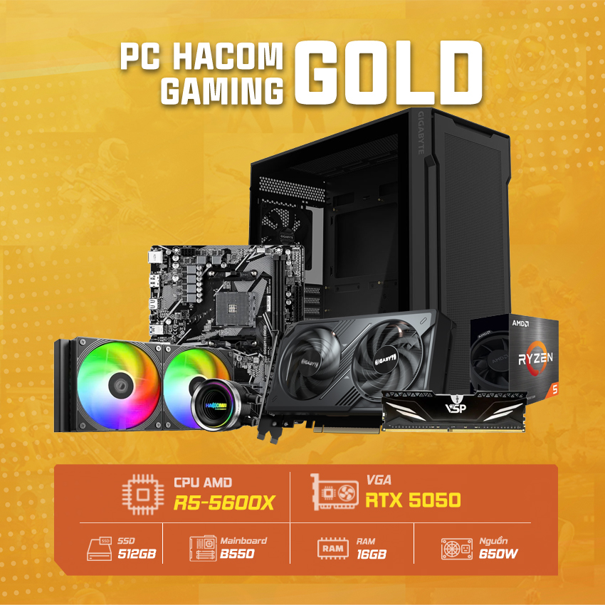 PC HACOM GOLD PRO 081 (Ryzen 5 5600X/ RTX 5050) POWERED BY GIGABYTE