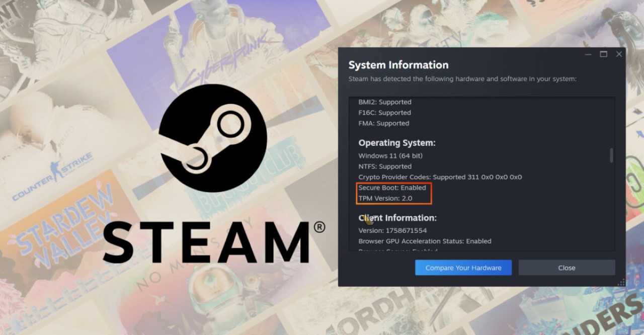Steam Beta thêm kiểm tra TPM/Secure Boot