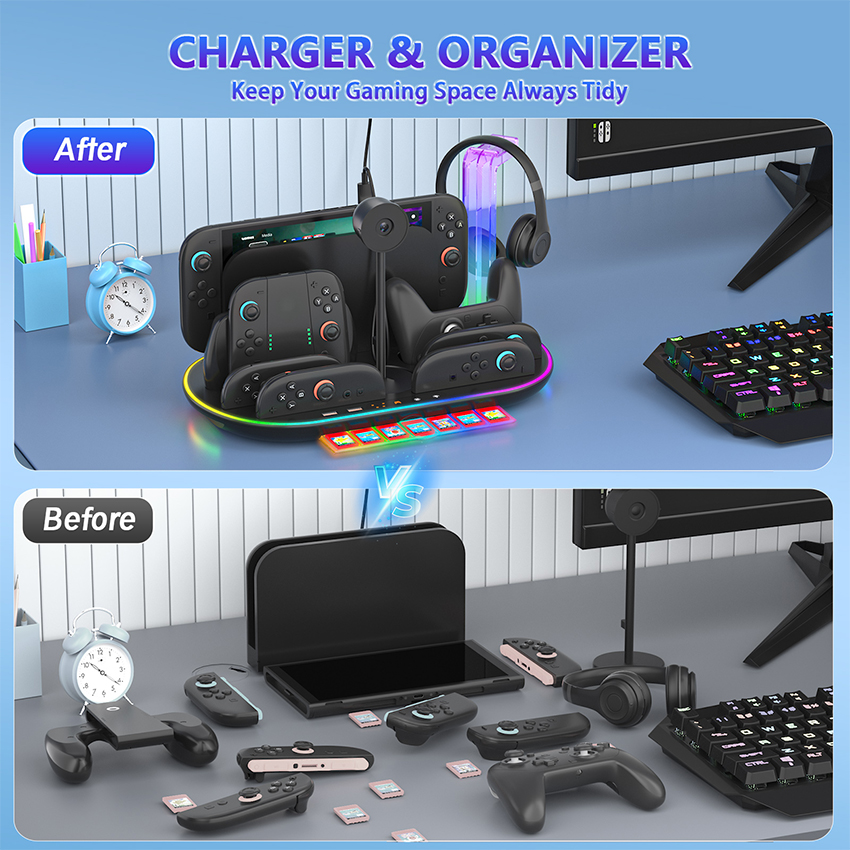 Đế sạc kiêm giá đỡ đa năng for Switch 2 màu đen JYS-NS2322 7