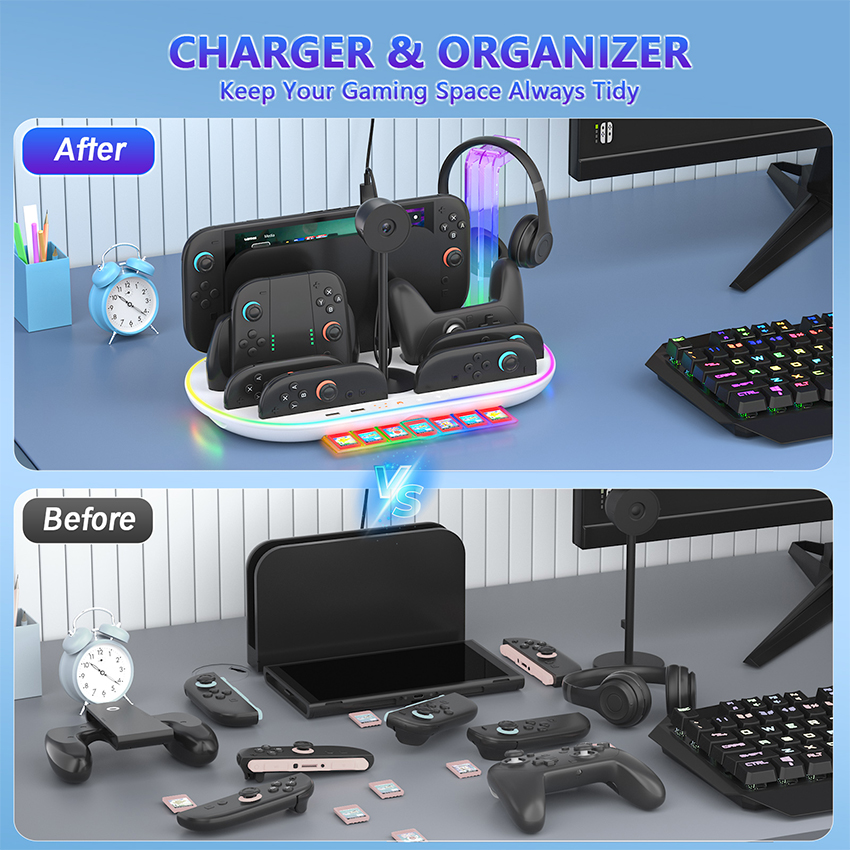 Đế sạc kiêm giá đỡ đa năng for Switch 2 màu trắng JYS-NS2322 10