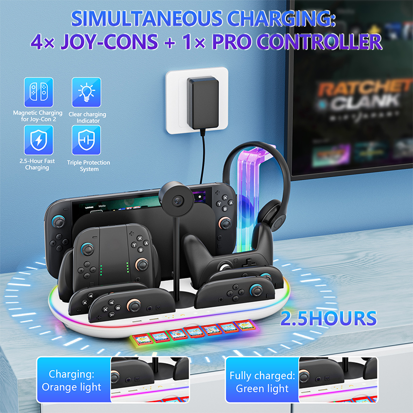 Đế sạc kiêm giá đỡ đa năng for Switch 2 màu trắng JYS-NS2322 11