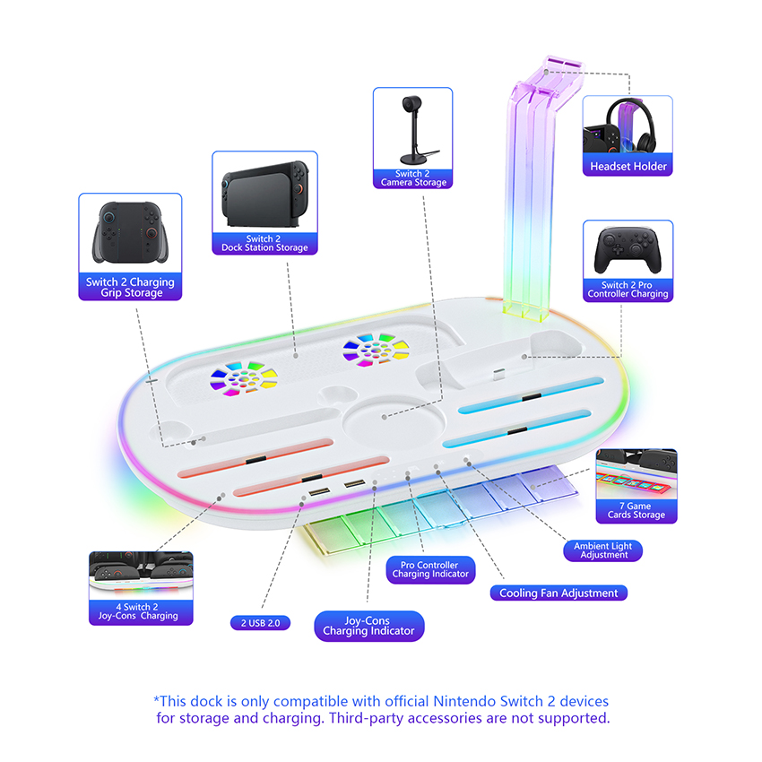 Đế sạc kiêm giá đỡ đa năng for Switch 2 màu trắng JYS-NS2322 15