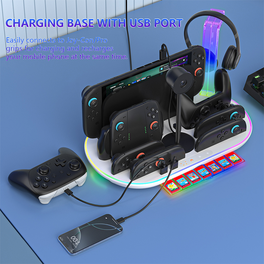 Đế sạc kiêm giá đỡ đa năng for Switch 2 màu trắng JYS-NS2322 5