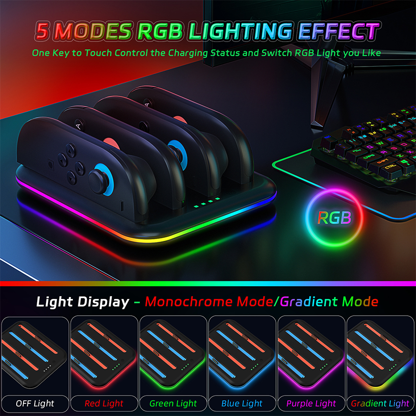 Dock sạc 4 ngăn có dây cho Joy-con Swich 2 màu đen JYS-NS2303 5