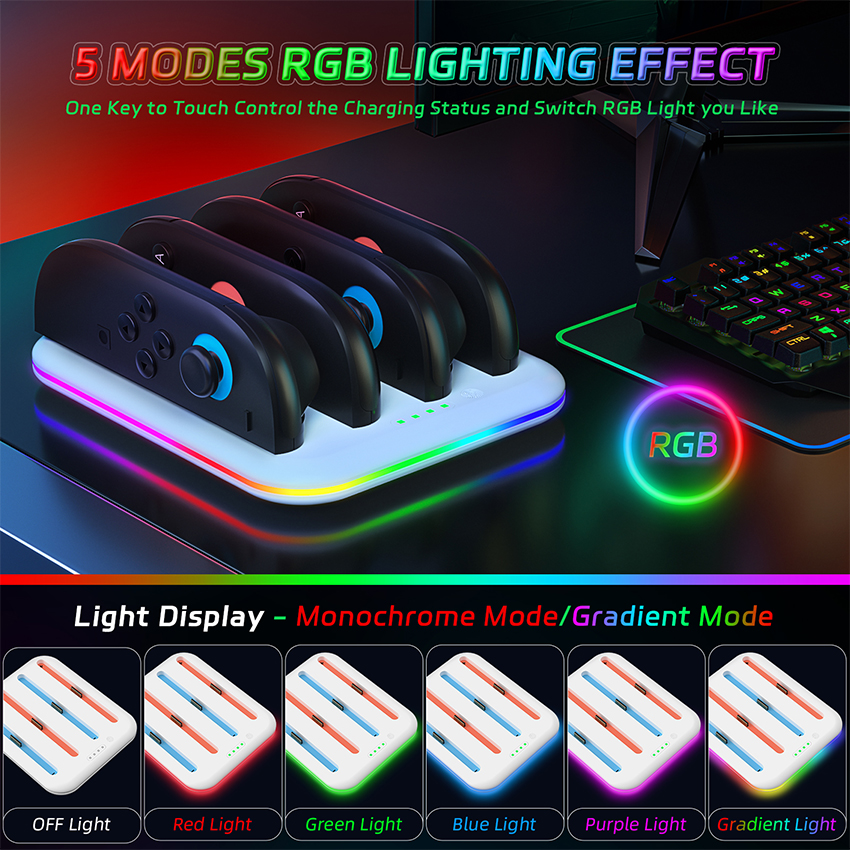 Dock sạc 4 ngăn có dây cho Joy-con Swich 2 màu trắng JYS-NS2303 5