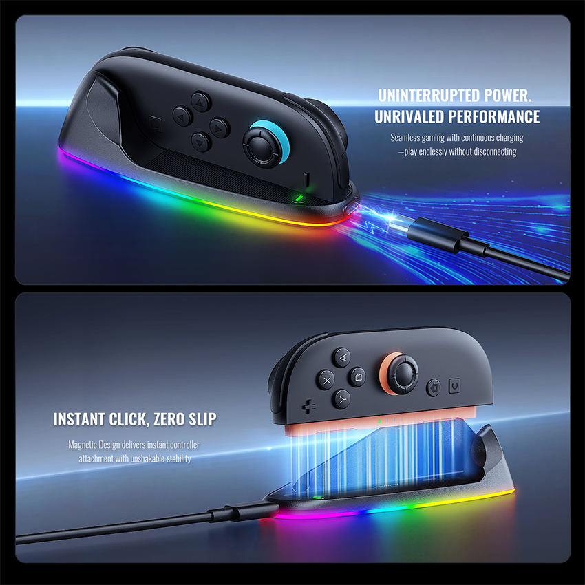 Dock sạc RGB Gaming Mouse Rechargeable Hand Grips for Switch 2 màu đen JYS-NS2320 9