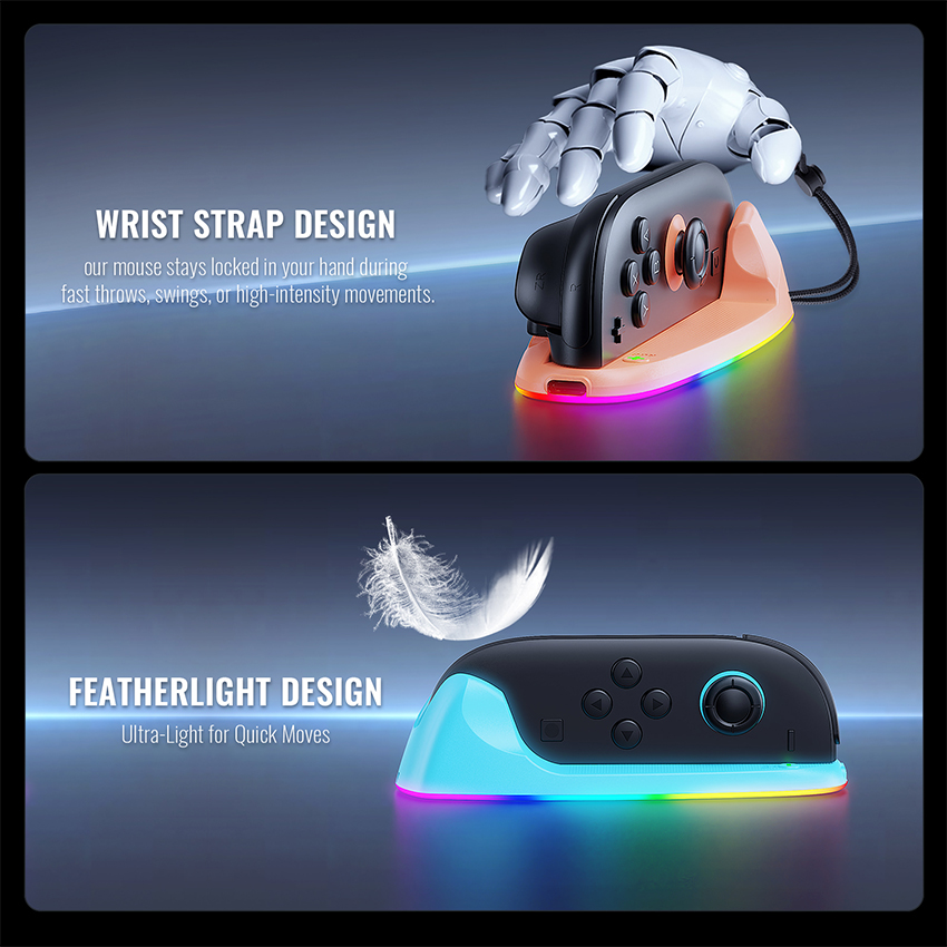 Dock sạc RGB Gaming Mouse Rechargeable Hand Grips for Switch 2 màu xanh pha cam JYS-NS2320 3