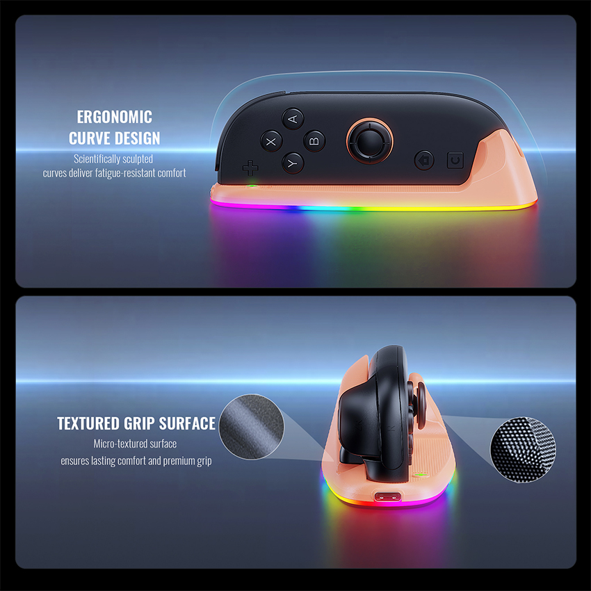 Dock sạc RGB Gaming Mouse Rechargeable Hand Grips for Switch 2 màu xanh pha cam JYS-NS2320 4