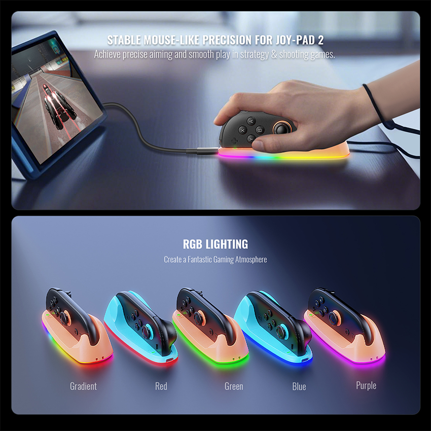 Dock sạc RGB Gaming Mouse Rechargeable Hand Grips for Switch 2 màu xanh pha cam JYS-NS2320 6